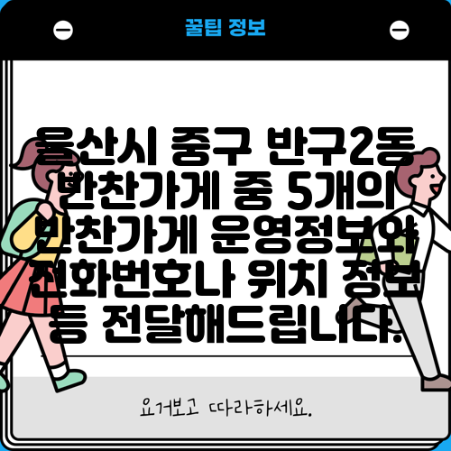 울산시 중구 반구2동 반찬가게 중 5개의 반찬가게 운영정보와 전화번호나 위치 정보 등 전달해드립니다.