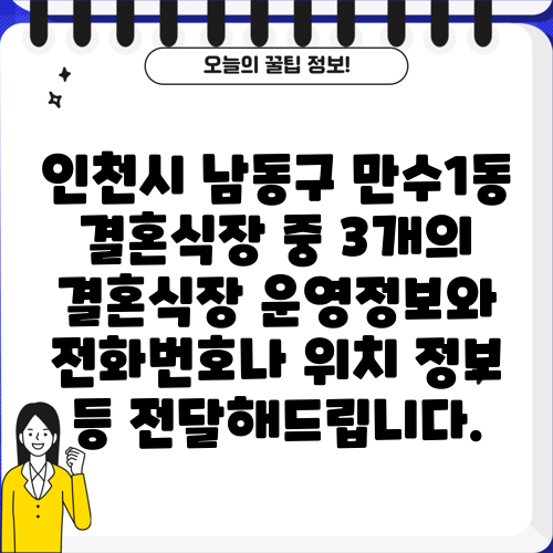 인천시 남동구 만수1동 결혼식장 중 3개의 결혼식장 운영정보와 전화번호나 위치 정보 등 전달해드립니다.