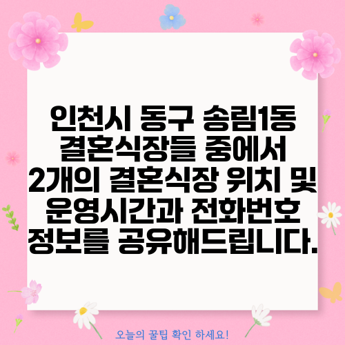 인천시 동구 송림1동 결혼식장들 중에서 2개의 결혼식장 위치 및 운영시간과 전화번호 정보를 공유해드립니다.