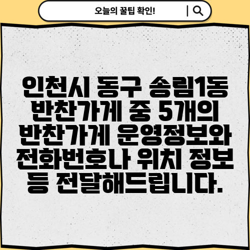 인천시 동구 송림1동 반찬가게 중 5개의 반찬가게 운영정보와 전화번호나 위치 정보 등 전달해드립니다.