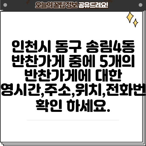 인천시 동구 송림4동 반찬가게 중에 5개의 반찬가게에 대한 운영시간,주소,위치,전화번호 확인 하세요.