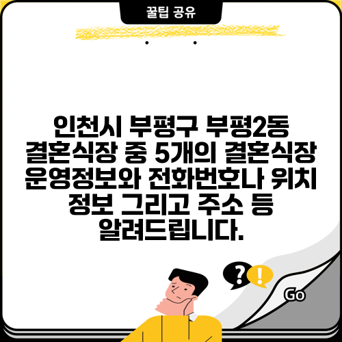 인천시 부평구 부평2동 결혼식장 중 5개의 결혼식장 운영정보와 전화번호나 위치 정보 그리고 주소 등 알려드립니다.