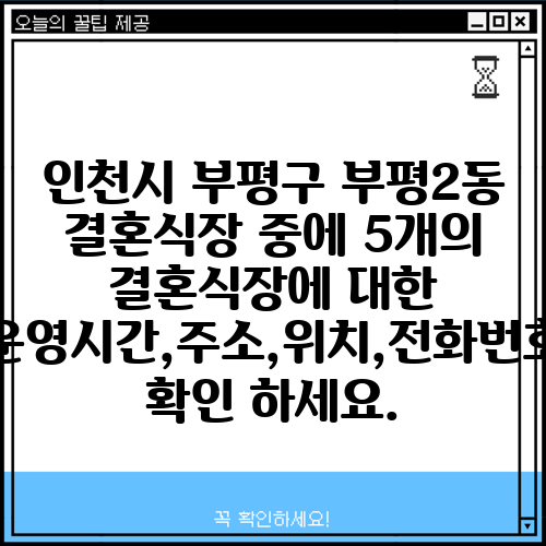 인천시 부평구 부평2동 결혼식장 중에 5개의 결혼식장에 대한 운영시간,주소,위치,전화번호 확인 하세요.