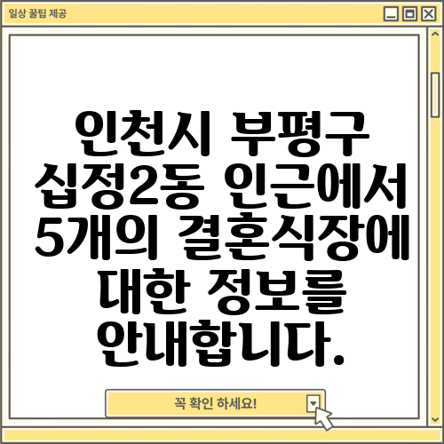 인천시 부평구 십정2동 인근에서 5개의 결혼식장에 대한 정보를 안내합니다.