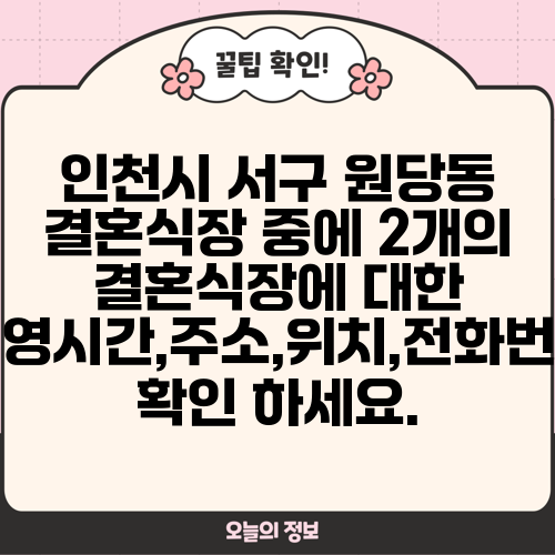 인천시 서구 원당동 결혼식장 중에 2개의 결혼식장에 대한 운영시간,주소,위치,전화번호 확인 하세요.