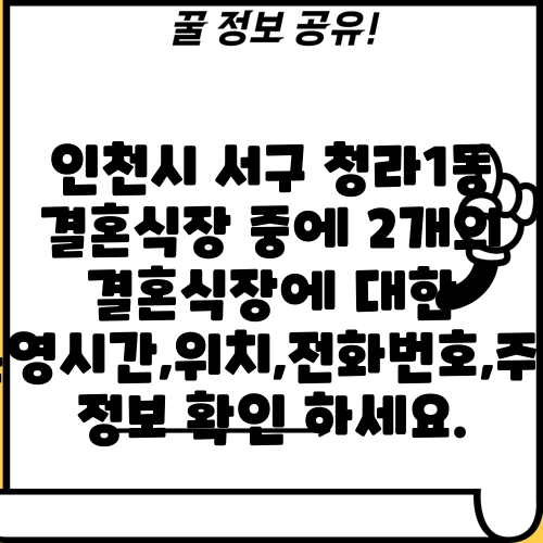 인천시 서구 청라1동 결혼식장 중에 2개의 결혼식장에 대한 운영시간,위치,전화번호,주소 정보 확인 하세요.