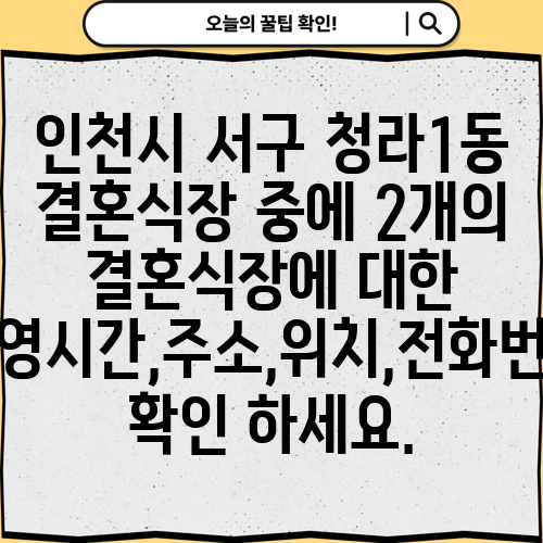 인천시 서구 청라1동 결혼식장 중에 2개의 결혼식장에 대한 운영시간,주소,위치,전화번호 확인 하세요.