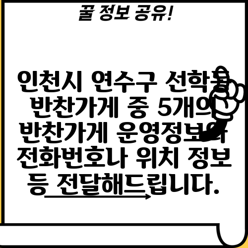 인천시 연수구 선학동 반찬가게 중 5개의 반찬가게 운영정보와 전화번호나 위치 정보 등 전달해드립니다.