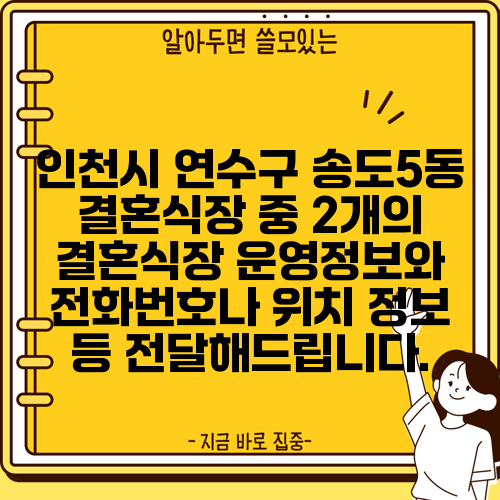 인천시 연수구 송도5동 결혼식장 중 2개의 결혼식장 운영정보와 전화번호나 위치 정보 등 전달해드립니다.