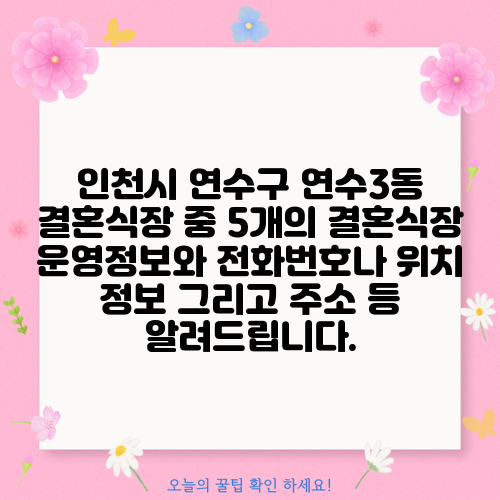 인천시 연수구 연수3동 결혼식장 중 5개의 결혼식장 운영정보와 전화번호나 위치 정보 그리고 주소 등 알려드립니다.