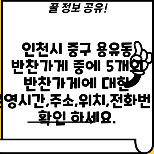 인천시 중구 용유동 반찬가게 중에 5개의 반찬가게에 대한 운영시간,주소,위치,전화번호 확인 하세요.