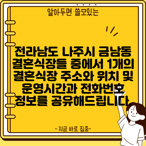 전라남도 나주시 금남동 결혼식장들 중에서 1개의 결혼식장 주소와 위치 및 운영시간과 전화번호 정보를 공유해드립니다.