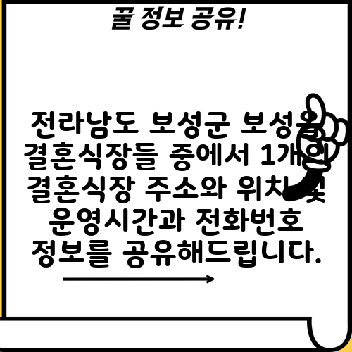 전라남도 보성군 보성읍 결혼식장들 중에서 1개의 결혼식장 주소와 위치 및 운영시간과 전화번호 정보를 공유해드립니다.