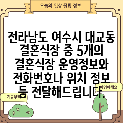 전라남도 여수시 대교동 결혼식장 중 5개의 결혼식장 운영정보와 전화번호나 위치 정보 등 전달해드립니다.
