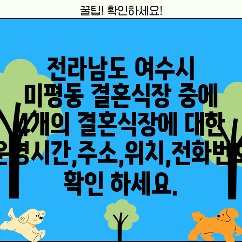 전라남도 여수시 미평동 결혼식장 중에 4개의 결혼식장에 대한 운영시간,주소,위치,전화번호 확인 하세요.