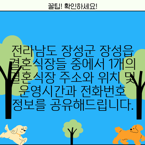 전라남도 장성군 장성읍 결혼식장들 중에서 1개의 결혼식장 주소와 위치 및 운영시간과 전화번호 정보를 공유해드립니다.