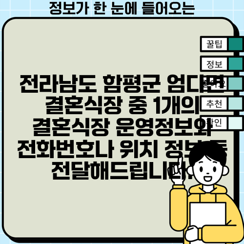 전라남도 함평군 엄다면 결혼식장 중 1개의 결혼식장 운영정보와 전화번호나 위치 정보 등 전달해드립니다.