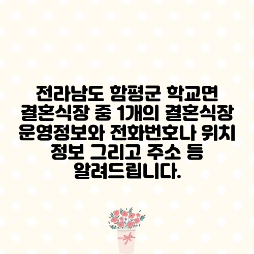 전라남도 함평군 학교면 결혼식장 중 1개의 결혼식장 운영정보와 전화번호나 위치 정보 그리고 주소 등 알려드립니다.