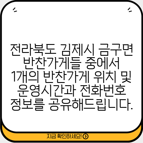 전라북도 김제시 금구면 반찬가게들 중에서 1개의 반찬가게 위치 및 운영시간과 전화번호 정보를 공유해드립니다.