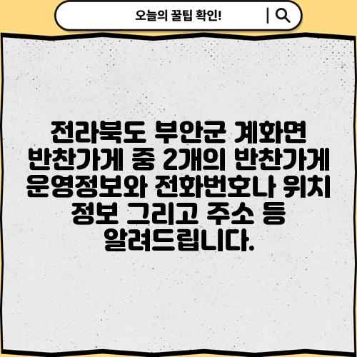 전라북도 부안군 계화면 반찬가게 중 2개의 반찬가게 운영정보와 전화번호나 위치 정보 그리고 주소 등 알려드립니다.