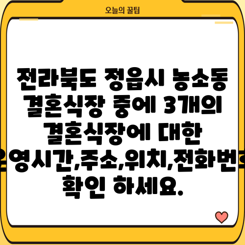 전라북도 정읍시 농소동 결혼식장 중에 3개의 결혼식장에 대한 운영시간,주소,위치,전화번호 확인 하세요.