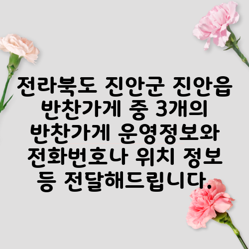 전라북도 진안군 진안읍 반찬가게 중 3개의 반찬가게 운영정보와 전화번호나 위치 정보 등 전달해드립니다.