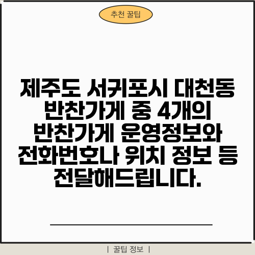 제주도 서귀포시 대천동 반찬가게 중 4개의 반찬가게 운영정보와 전화번호나 위치 정보 등 전달해드립니다.