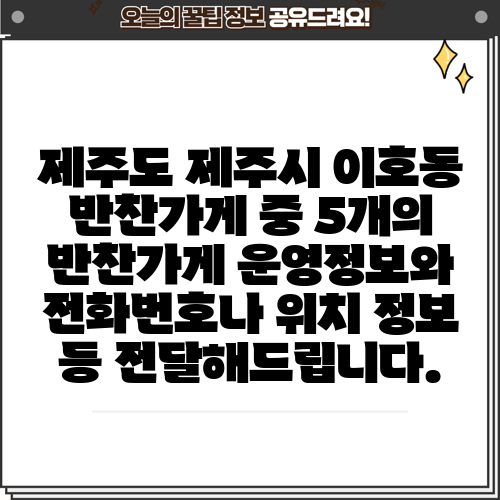 제주도 제주시 이호동 반찬가게 중 5개의 반찬가게 운영정보와 전화번호나 위치 정보 등 전달해드립니다.