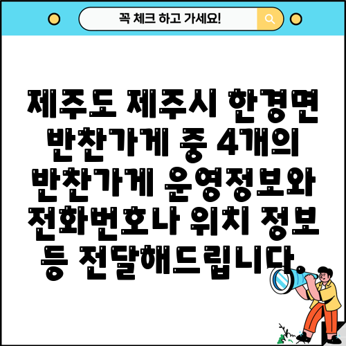 제주도 제주시 한경면 반찬가게 중 4개의 반찬가게 운영정보와 전화번호나 위치 정보 등 전달해드립니다.