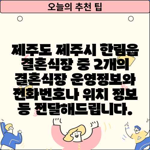 제주도 제주시 한림읍 결혼식장 중 2개의 결혼식장 운영정보와 전화번호나 위치 정보 등 전달해드립니다.