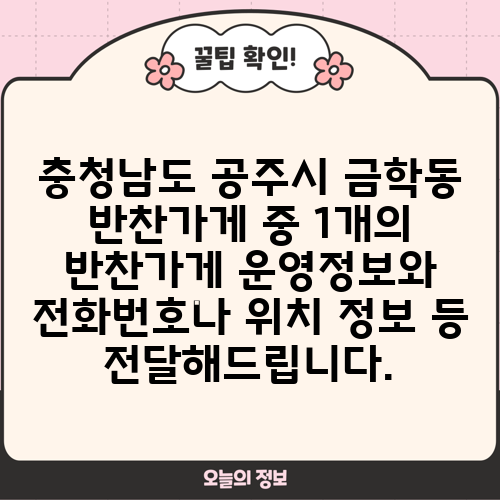 충청남도 공주시 금학동 반찬가게 중 1개의 반찬가게 운영정보와 전화번호나 위치 정보 등 전달해드립니다.