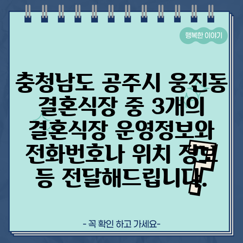 충청남도 공주시 웅진동 결혼식장 중 3개의 결혼식장 운영정보와 전화번호나 위치 정보 등 전달해드립니다.