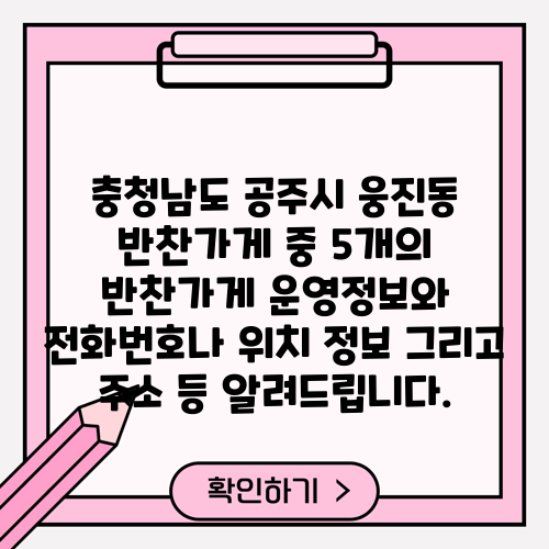 충청남도 공주시 웅진동 반찬가게 중 5개의 반찬가게 운영정보와 전화번호나 위치 정보 그리고 주소 등 알려드립니다.