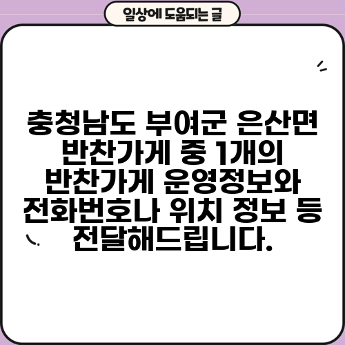 충청남도 부여군 은산면 반찬가게 중 1개의 반찬가게 운영정보와 전화번호나 위치 정보 등 전달해드립니다.