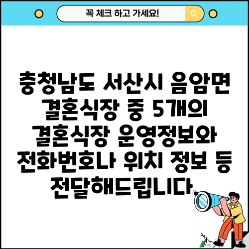 충청남도 서산시 음암면 결혼식장 중 5개의 결혼식장 운영정보와 전화번호나 위치 정보 등 전달해드립니다.