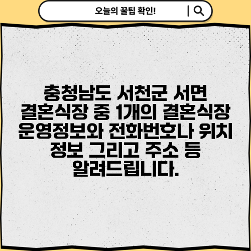 충청남도 서천군 서면 결혼식장 중 1개의 결혼식장 운영정보와 전화번호나 위치 정보 그리고 주소 등 알려드립니다.