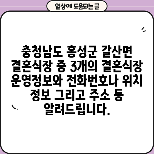 충청남도 홍성군 갈산면 결혼식장 중 3개의 결혼식장 운영정보와 전화번호나 위치 정보 그리고 주소 등 알려드립니다.