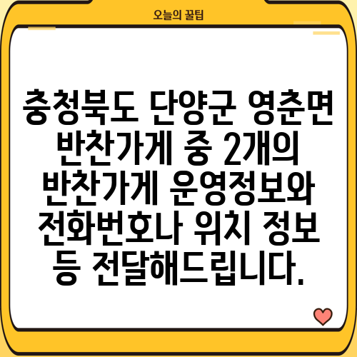 충청북도 단양군 영춘면 반찬가게 중 2개의 반찬가게 운영정보와 전화번호나 위치 정보 등 전달해드립니다.