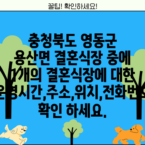 충청북도 영동군 용산면 결혼식장 중에 1개의 결혼식장에 대한 운영시간,주소,위치,전화번호 확인 하세요.