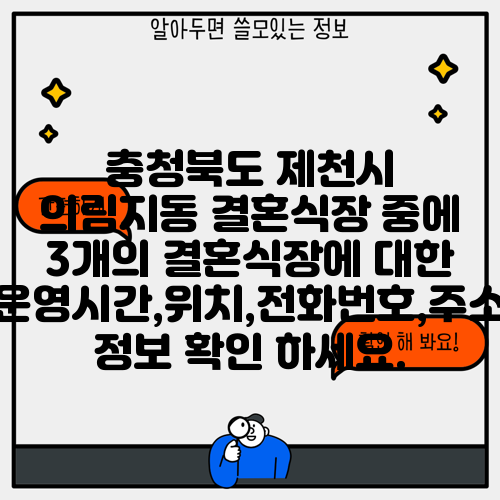 충청북도 제천시 의림지동 결혼식장 중에 3개의 결혼식장에 대한 운영시간,위치,전화번호,주소 정보 확인 하세요.