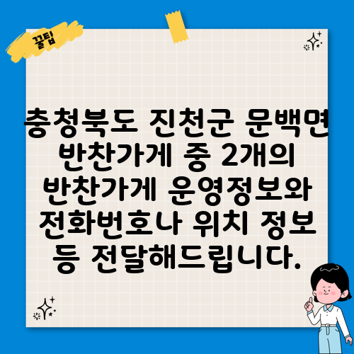 충청북도 진천군 문백면 반찬가게 중 2개의 반찬가게 운영정보와 전화번호나 위치 정보 등 전달해드립니다.