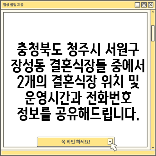 충청북도 청주시 서원구 장성동 결혼식장들 중에서 2개의 결혼식장 위치 및 운영시간과 전화번호 정보를 공유해드립니다.