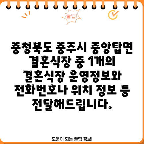 충청북도 충주시 중앙탑면 결혼식장 중 1개의 결혼식장 운영정보와 전화번호나 위치 정보 등 전달해드립니다.
